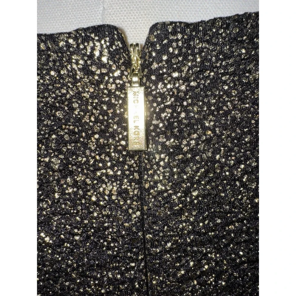 Michael Kors Women's Sz L Black Gold‎ Metallic Short Sleeve Party Sheath Dress